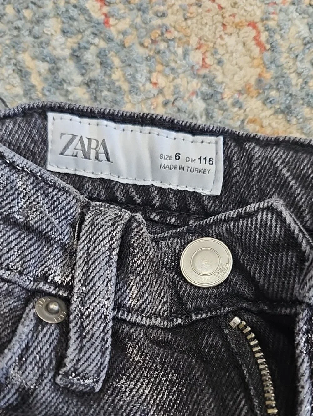 Zara Girls's Sparkle Charcoal Wide-Leg Jeans - Size 6 But Runs Small
